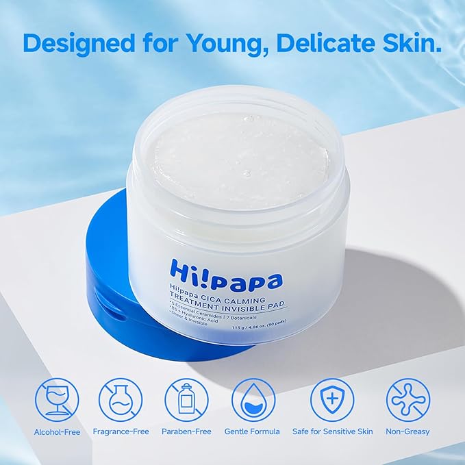 Hi!papa Cooling Gel Toner Pads - Hydrating Hydrogel Face Pads with Centella, Hyaluronic Acid, Ceramide - Soothing Daily Skincare for Sensitive Skin & Teens (90 Pads)