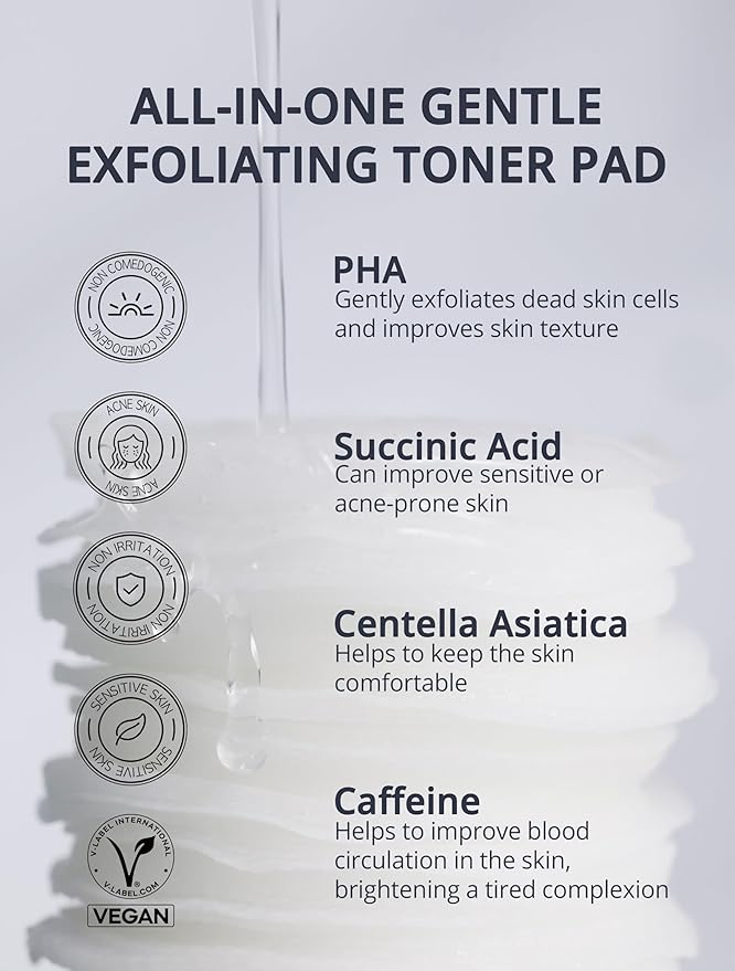 Re.SPN PHA Succinic Acid Calming Toner Pads – Daily Exfoliating, Hydrating and Soothing with CICA, Caffeine, Non-comedogenic, Vegan, Glass Skin, K-Beauty (70 + 35 Count)