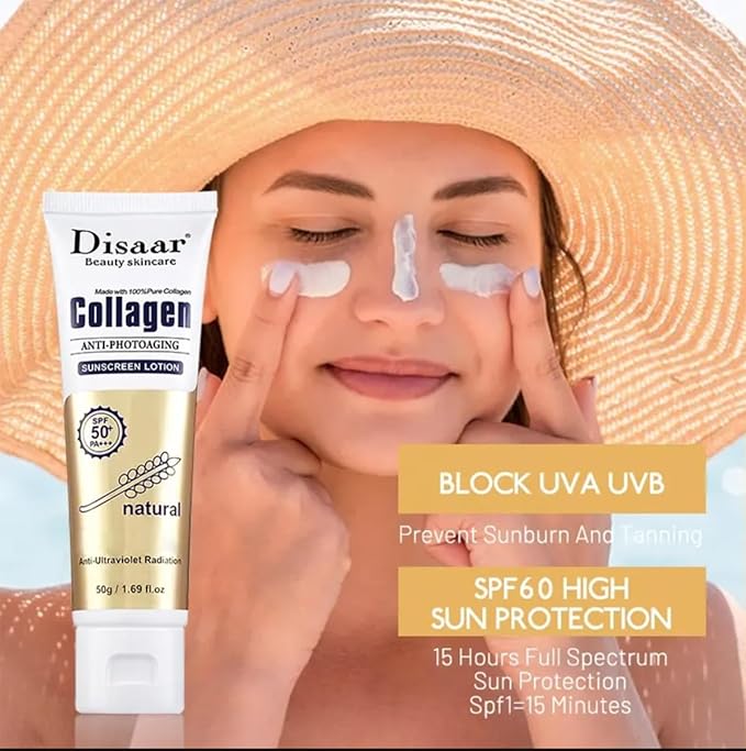 DISAAR BEAUTY Pure Collagen Anti-Aging Sunscreen Lotion SPF 50+ PA+++ Natural Moisturizing UV Protection 50g / 1.69fl.oz