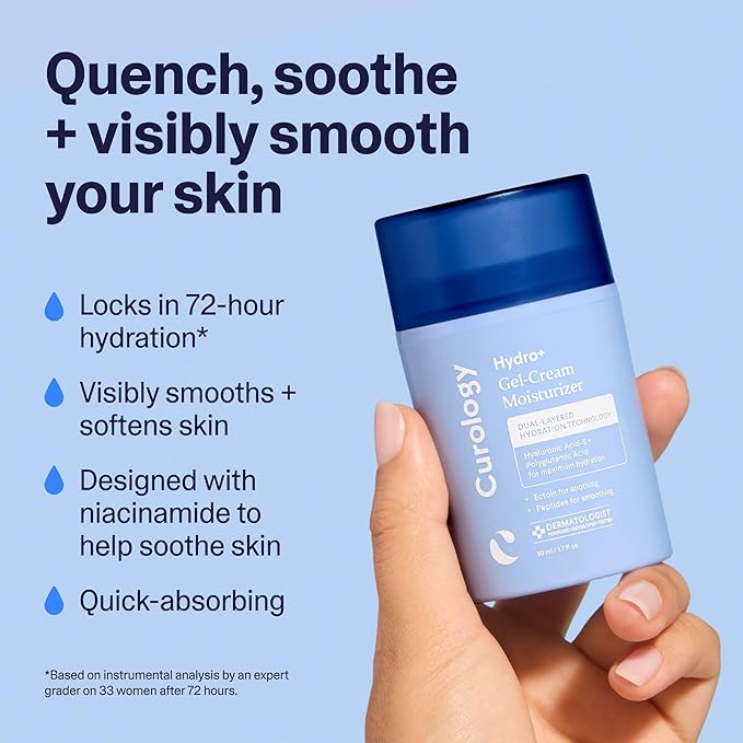 Curology Hydro+ Essentials Bundle, Foaming Gel Cleanser, Cream Moisturizer, and Cooling Caffeinated Eye Gel with Hyaluronic Acid, Peptides, and Niacinamide