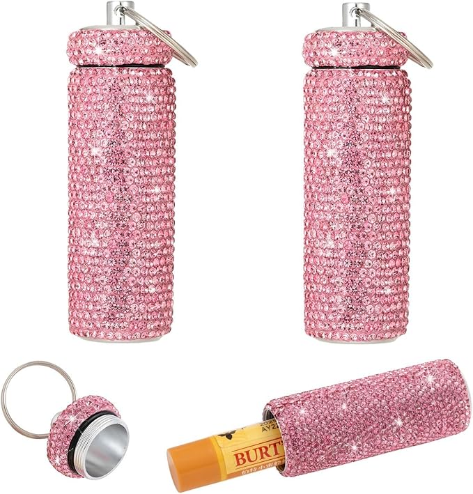 Chapstick Holder Key Chain 2Pcs Lip Balm Gloss Holder Keychain Bling Lipstick Case for Purse Portable Metal Chap Stick Organizer Cute Key Chain Accessories for Women (Sliver)