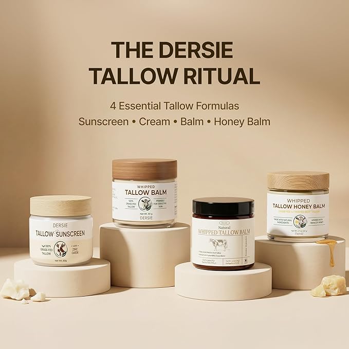 Dersie Tallow Sunscreen SPF 30 – Mineral UV Defense with Non-Nano Zinc Oxide – Face & Body Sun Protection for Adults & Kids – 100% Grass-Fed Beef Tallow for Moisture Retention & Skin Comfort (2.1 oz)