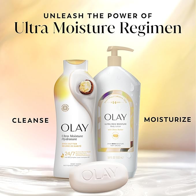 Olay Beauty Bar, Ultra Moisture,10x More Moisturizers, 24/7 Soft & Smooth Skin, Gentle Cleanse on Face & Body, Vitamin B3 Complex, For All Skin Types, Shea Butter Scent, 3.75 oz, (Pack of 6)
