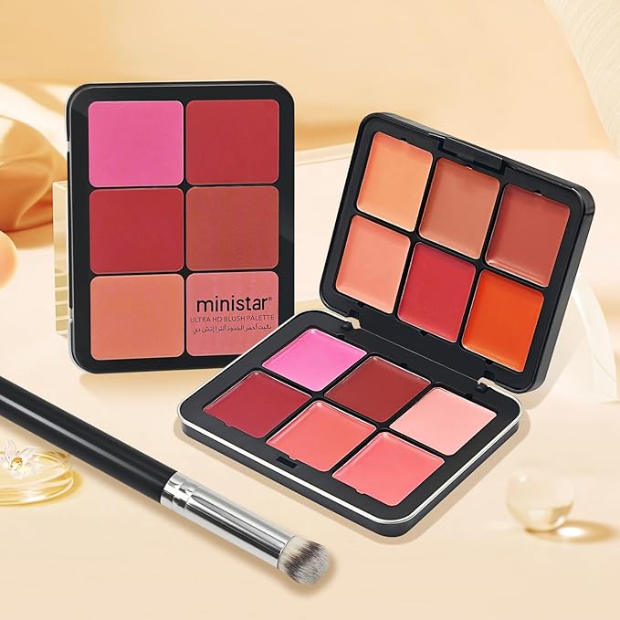 12 Colors Cream [Blush] Makeup Palette for Cheeks - All in One Blush Makeup Palette Kit with Brush, Natural Matte Long Wearing, Waterproof Blendable Face Make Up Pallete (#01)