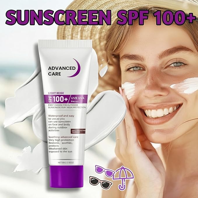 SPF 100+ Tinted Sunscreen - Light Beige Face & Body Lotion, Broad Spectrum UVA/UVB PA+++, Water Resistant, Soothing Care for Sensitive Skin, 80g/2.82oz