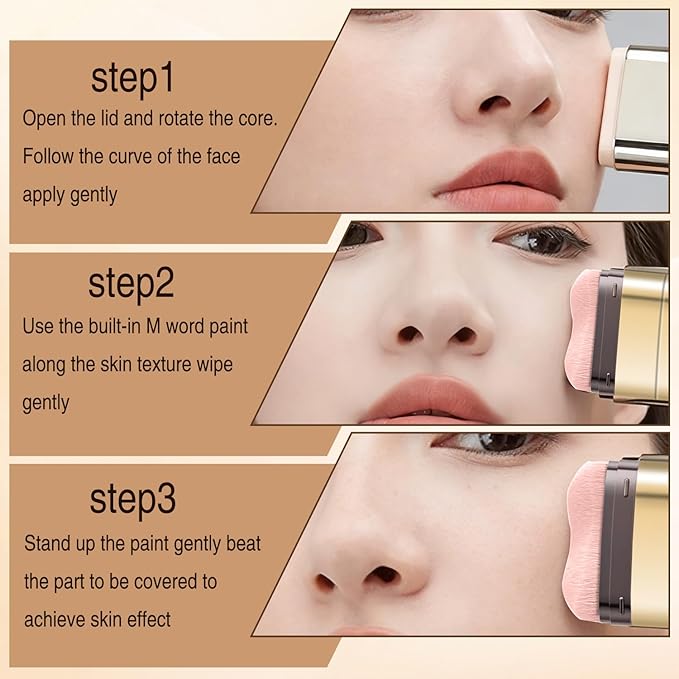 Luminous Dual-Ended Concealer Foundation Stick,Korean Full Coverage Foundation Stick,3-In-1 Long-Lasting Foundation with Concealer & Brush,Sweat-Resistant Finish for All Skin Types(#2 Skin Tone)