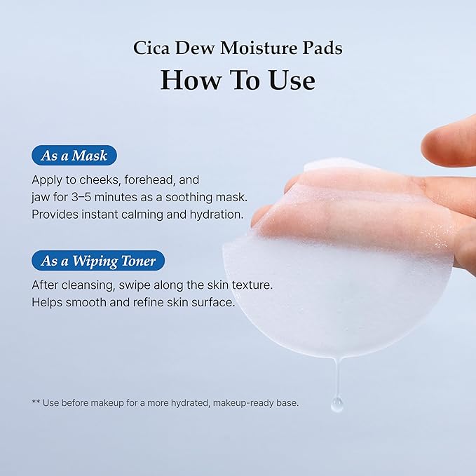 CICA Dew Moisture Pads | Cooling CICA Toner Pad for Sensitive Skin | Hydrating Soothing with Centella Asiatica Niacinamide & Hyaluronic Acid | Korean Skincare | 70 Pads (6.08 fl oz / 180 mL)