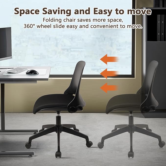 CLATINA Office Foldable Desk Chair with Wheels Adjustable Swivel Rolling Task Chair for Home Offiice Computer,Black(1 Pack)