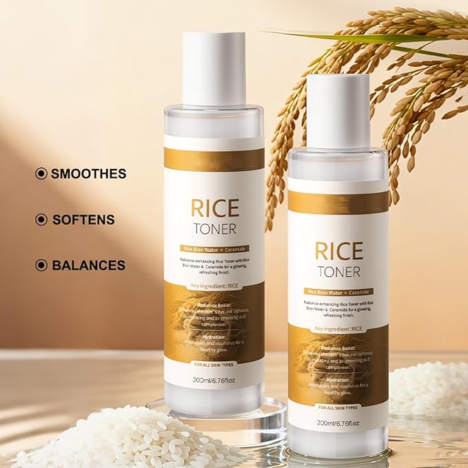 Rice Toner for Face, Hydrating Face Moisturizer with Rice Extract, Deep Moisturizes Dry/Dull Skin, Minimizes Pores Strengthens Skin, Lightweight Non-Greasy Formula Boosting Skin 200ml-6.76oz