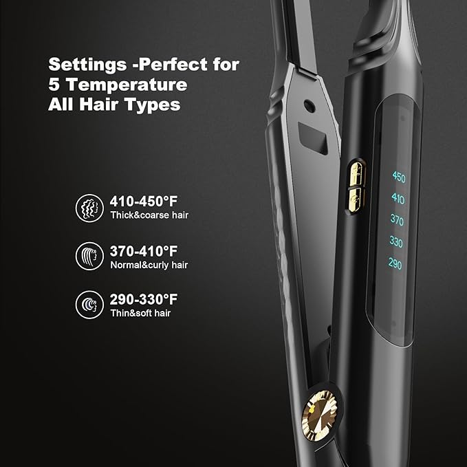 Small Flat Irons for Short Hair,Pro 3/10'' Pencil Flat Iron with LED Display,Pixie Cut and Bangs,Mini Hair Straightener for Edges with Adjustable Temperature,Auto Shut Off