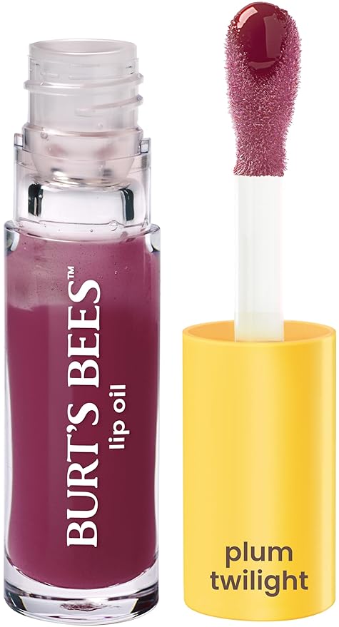 Burt's Bees Lip Oil Plum Twilight, Instant Hydration, Nourishes and Softens Lips, Sheer Wash of Color, High Shine Finish, Responsibly Sourced Jojoba Oil, Non Sticky, Wand Applicator, 0.15 Ounce
