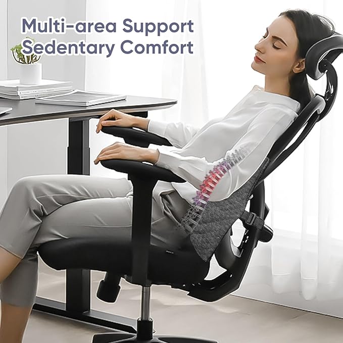 Extra Large Lumbar Support Pillow for Recliner, 20"x14"x5.5" Back Support Cushions with Back Strap, 100% Foam High Supportive, Durable, Grey