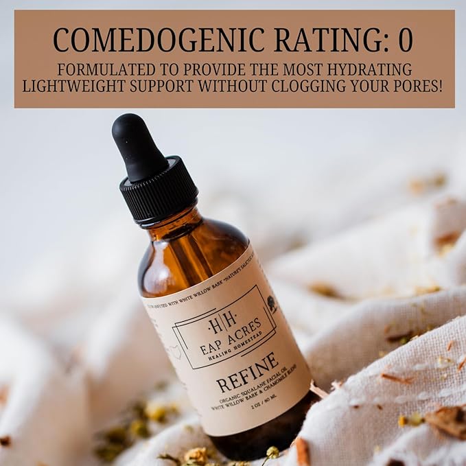 Facial Oil for Dry, Sensitive, Oily, Acne-prone/Mature skin–Organic Squalane oil Infused with Calendula & Chamomile & White Willow Bark–Hydrating, Gentle, Soothing, Refining, Radiant skin (REFINE)