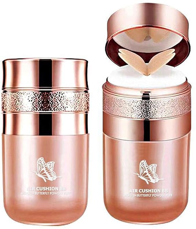 KISHAL Butterfly Air Cushion BB Cream - Moisturizing Concealer Makeup Base, Liquid Foundation With Powder Puff - Effectively Covers Skin Blemishes (Lvory)