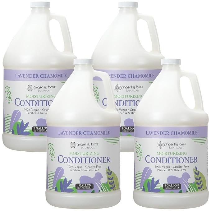 Ginger Lily Farms Botanicals Moisturizing Conditioner for Dry Hair, 100% Vegan & Cruelty-Free, Lavender Chamomile Scent, 1 Gallon (Pack of 4)