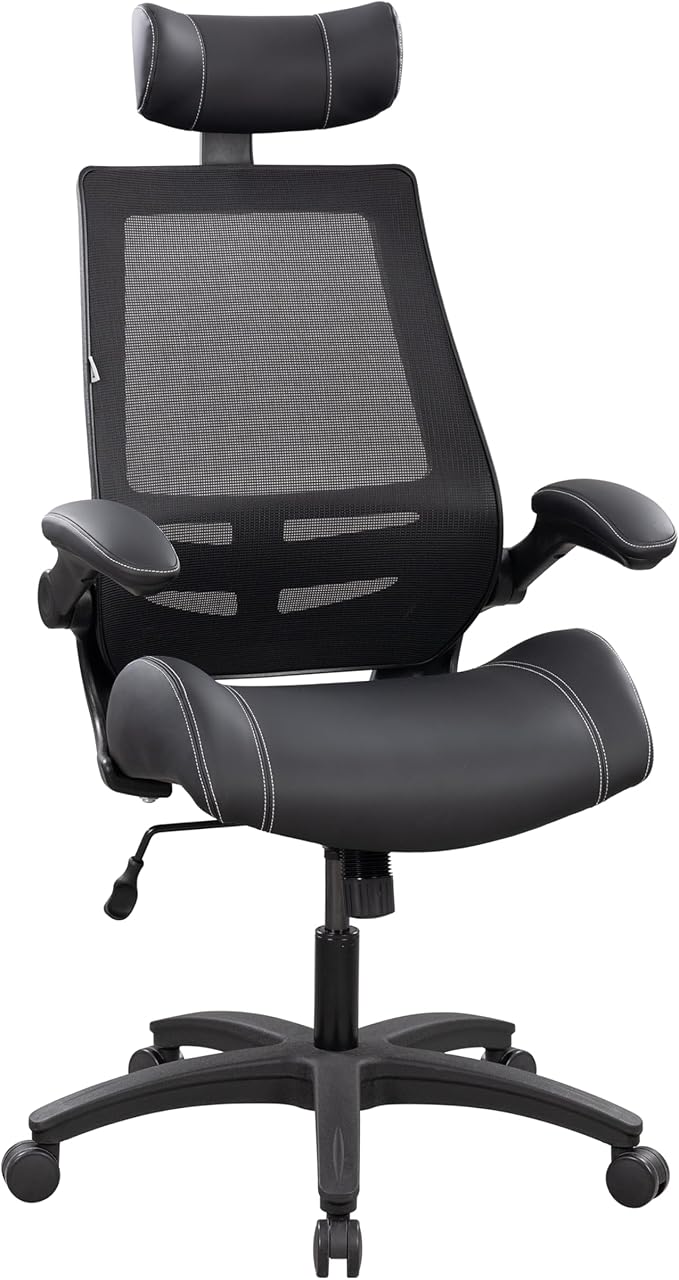 BOLISS Microleather 400lbs Office Chair High-Back Ergonomic Desk Chair with Extra-Thick High-Density Foam Seat, Adjustable Headrest, 90° Flip-Up Arms, and Rocking Tilt for Home & Office