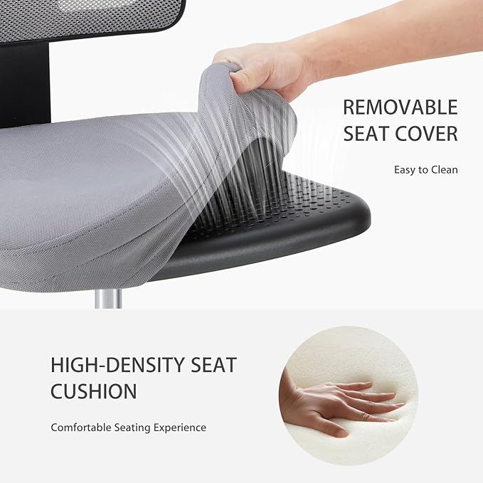 NEWBULIG Home Office Desk Chair, Armless Ergonomic Swivel Computer Chair with Wheels, Adjustable Height and Low-Back Mesh Design, Rolling Chair with Lumbar Support and Comfortable Seat, Grey