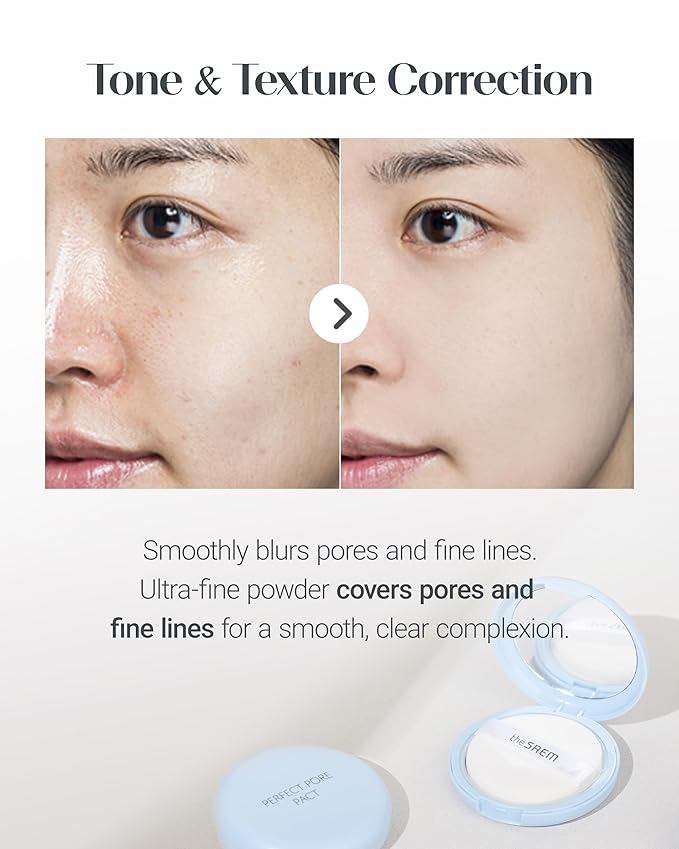 THESAEM Saemmul Perfect Pore Pact - Sebum Control Face Powder for Oil Absorption & Makeup Setting - Pore Blurring Pressed Compact Smooth Matte Finish - Korean Makeup Finishing Powder, 0.37 oz.