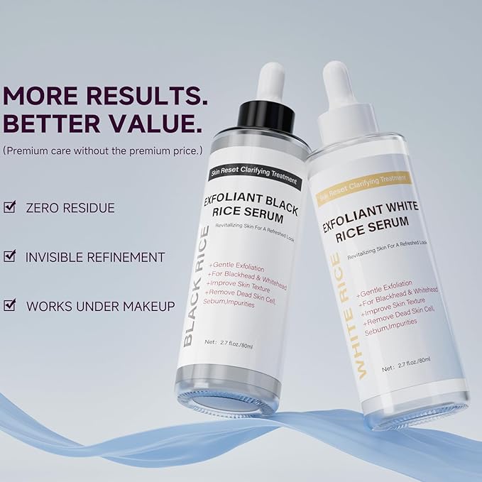 Face Exfoliant, Glow Rice Exfoliant Ampoule Duo, Gentle Soft Peel Exfoliating Face and Body Scrub Skin Shot, Lightweight Hydrating Glow Formula for All Skin, 5.4fl oz*1 Set