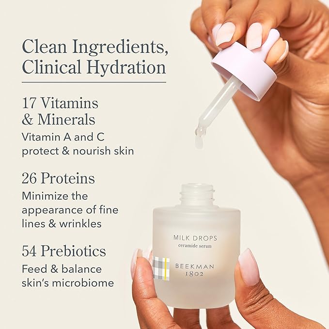 Beekman 1802 Sensitive Skin MVPs – Milk Shake Hydrating Facial Toner + Milk Drops Ceramide Serum + Bloom Cream Face Moisturizer – Fragrance Free, Sensitive Skin Safe, Made with Goat Milk