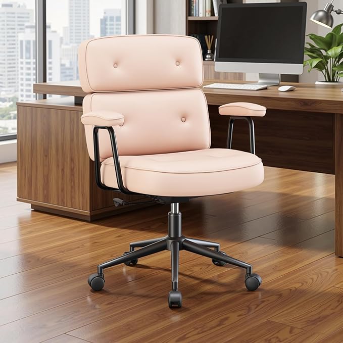 OLIXIS Ergonomic Home Office Desk Chair, Computer Chair with Lumbar Support Adjustable Height Rolling Swivel Executive Task Armrests Chair, Hot Pink
