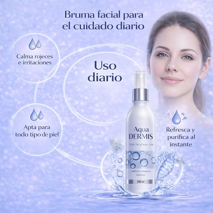 HOCl Facial & Body Mist Toner 250 ml (8.45 fl oz) – Hydrating Antibacterial Spray for Sensitive & Acne-Prone Skin – pH Balanced, Alcohol-Free, Dermatologist-Tested