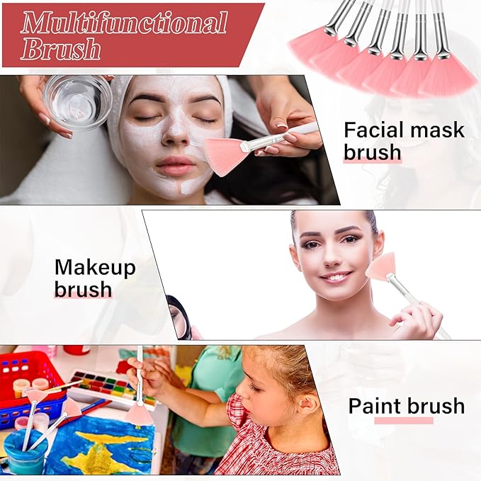 Maitys 100 Pieces Pink Fan Facial Mask Brushes, Soft Blush Makeup Brush, Esthetician Brush, Mask Acid Applicator Brush Tools for Women Girls Peel Mask Makeup for Mud Cream (2.3x6 Inch)