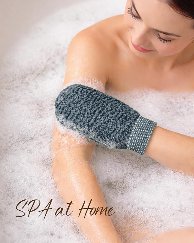 Exfoliating Gloves 2 Pack, Wave Texture Exfoliating Mitt for Dead Skin Remover, Body Scrub Gloves for Bath Shower, Korean Exfoliating Mitt, Loofah Alternative Body Scrubber for Women & Men