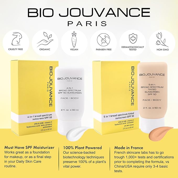 4 In 1 Sunscreen 2oz(60ml) | SPF50 Sunblock + Moisturizer + Anti-Aging + Antioxidant | Face&Body Sensitive Skin | Made in France
