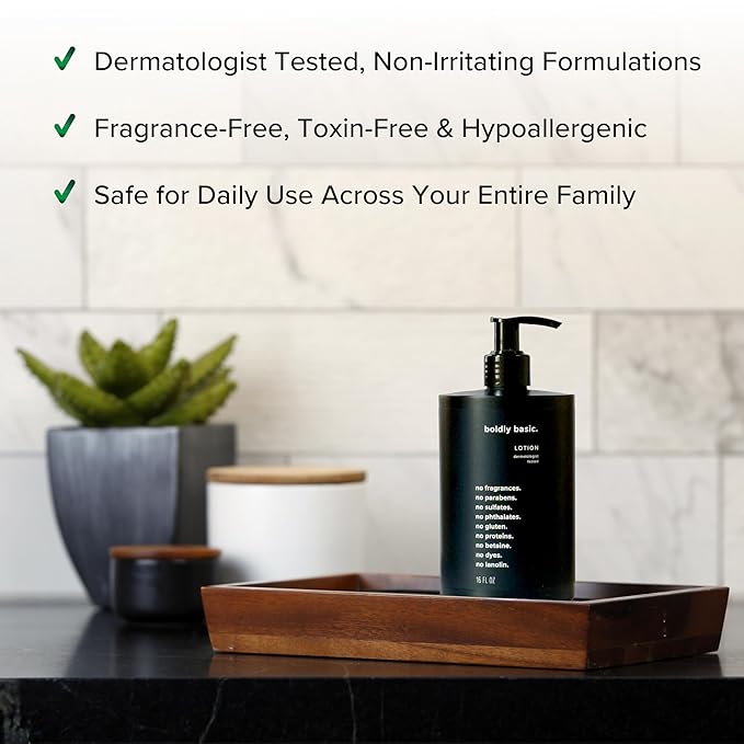 Boldly Basic Fragrance Free Lotion - Moisturizer for Dry and Sensitive Skin - Non Greasy - Unscented - Dermatologist Tested - No Sulfates, Parabens or Gluten - Hypoallergenic & Moisturizing (16 oz)