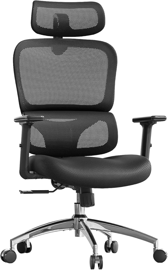 SIHOO Ergonomic Office Chair, High Back Desk Chair, Lumbar Support, Swivel Computer Task Chair with Adjustable Headrest, Tilt Function,Black