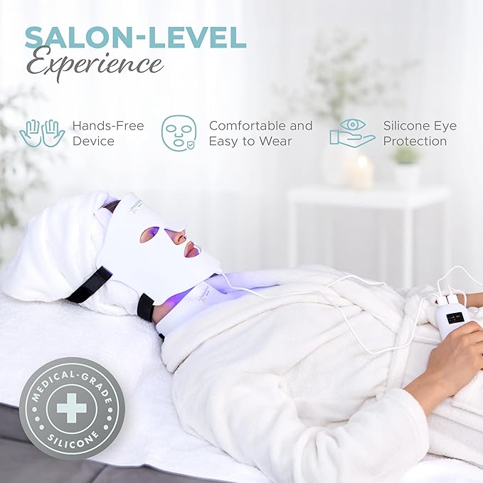 LED Light Therapy Face & Neck Mask - Facial Skin Care Device - 7 Colors Red & Blue - Rejuvenation, Anti-aging Product for Wrinkles