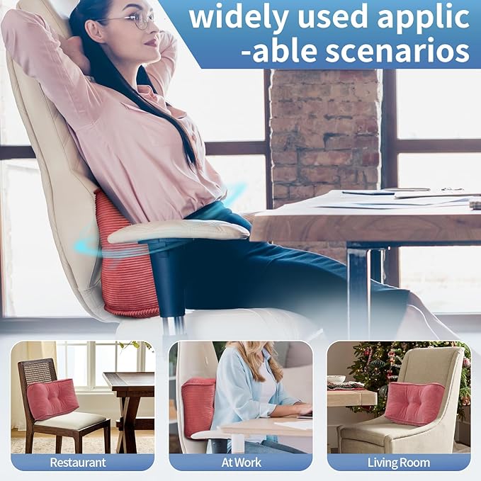 Lumbar Support Pillow for Study Desk Chair, Bite-Size Natural Latex Foam Back Support Pillow for Lower Back Pain Relief, Soft & Support Corduroy Office Chair Cushion, S, Pink