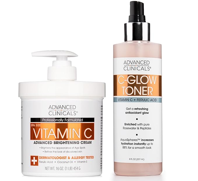 Advanced Clinicals Vitamin C Brightening Cream + Vitamin C Glow Facial Toner Set