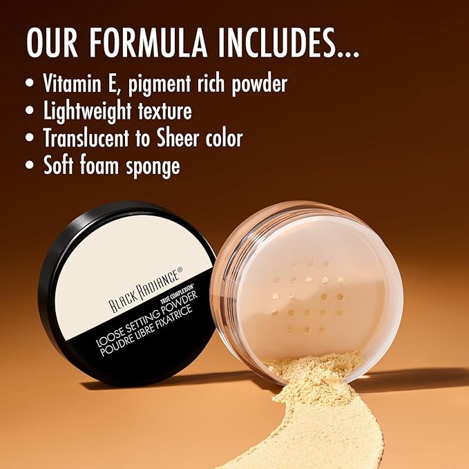 Black Radiance True Complexion Loose Setting Powder, Silky Blendable Formula, Minimizes Imperfections, Long-Lasting Makeup Set(Packaging May Vary) - Banana