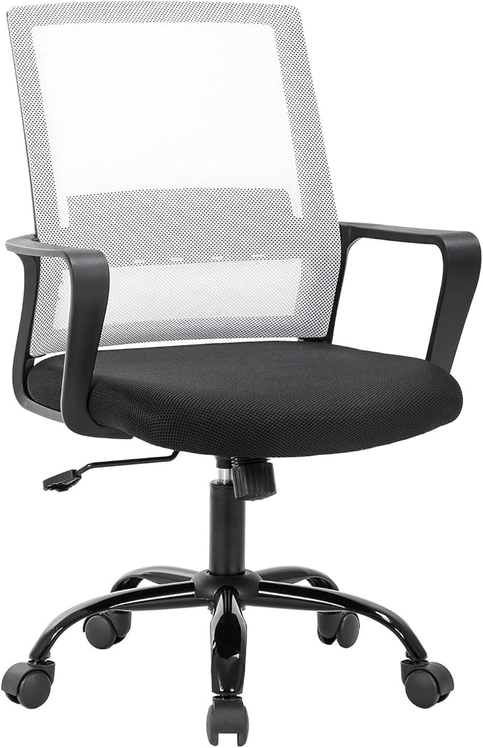 BestOffice Computer Chair Office Chair Cheap Desk Chair Swivel Rolling Ergonomic Executive Lumbar Support Task Mesh Chair Adjustable Stool for Home Office, White