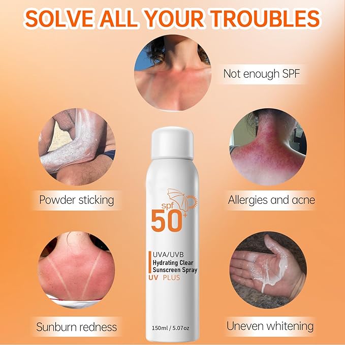 Sunscreen Spray SPF 50+ for Face & Body, Reef Safe Sunscreen Spray, Broad Spectrum UVA/UVB Sunblock, Oxybenzone-Free, Non-Comedogenic, Oil-Free, Water Resistant, 5.07oz Travel Size (1 pack)
