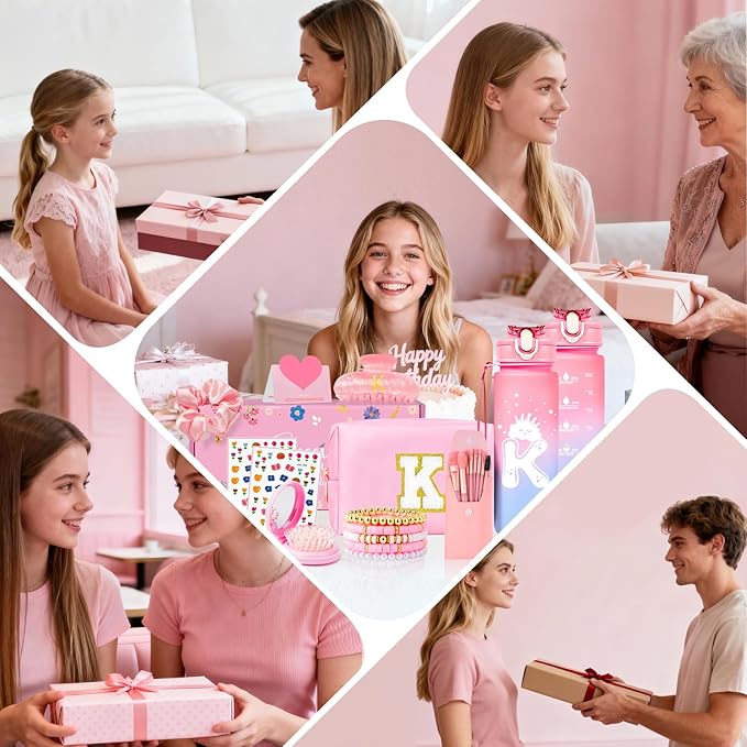 Initial Makeup Bag - Birthday Gifts for Girls 4 5 6 7 8 9 10 11 12 Year Old Teen Girls, Personalized Teen Girl Gifts- Preppy Cosmetic Bags Cute claw clips for Kids Women (K)