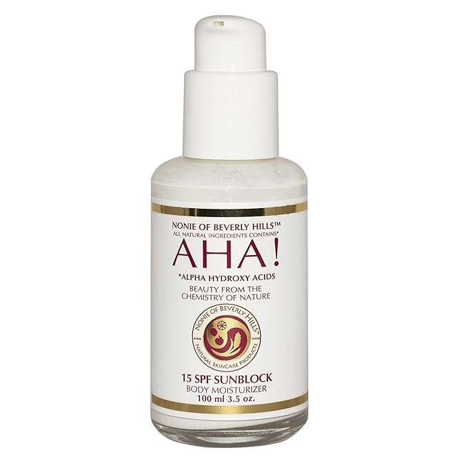 Nonie of Beverly Hills AHA All-Natural 15 SPF Sunscreen – 100% Vegan & Pure Ingredients – UVB Protection for Long-Lasting Defense – Skin Food for Daily Use – Made in the USA