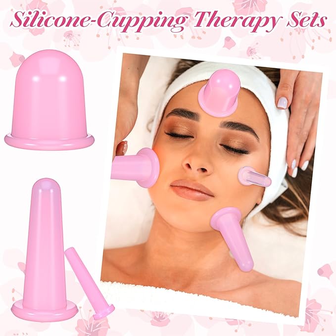 4pcs Face Cups,Facial Suction Cups,Ventosas Faciales,Silicone Anti Cellulite Vacuum Facial Cup for Facs and Neck Eye Massage Beauty Tool,Pink