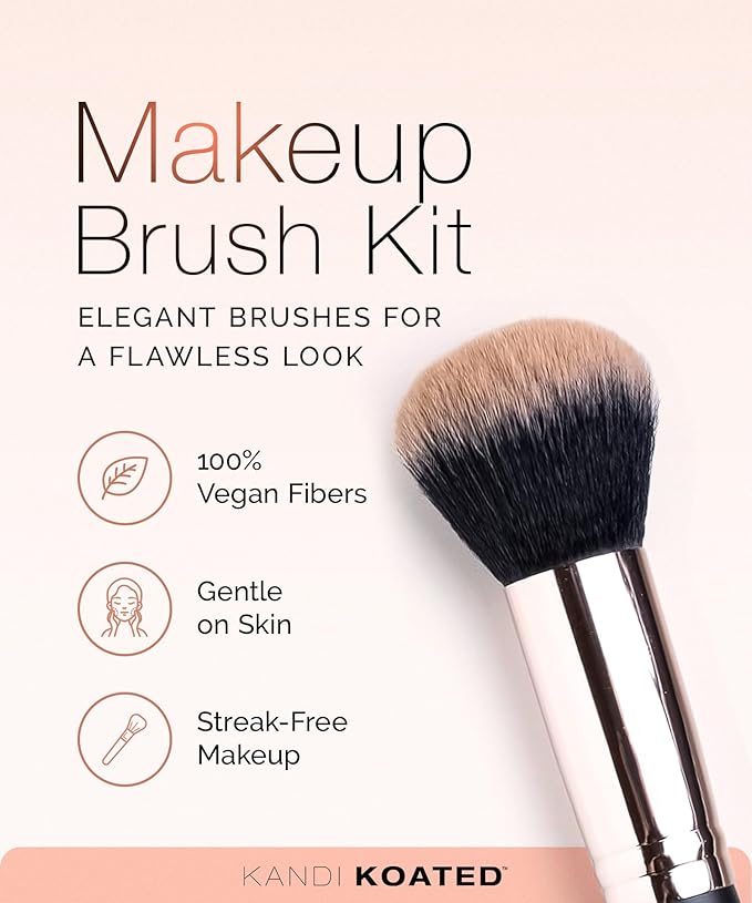 Kandi Koated Makeup Brushes Set with Faux Leather Travel Case [Rose Gold] Synthetic Makeup Brush Kit with Daily Affirmations by Kandi Burruss | Cruelty-Free | Beauty & Makeup