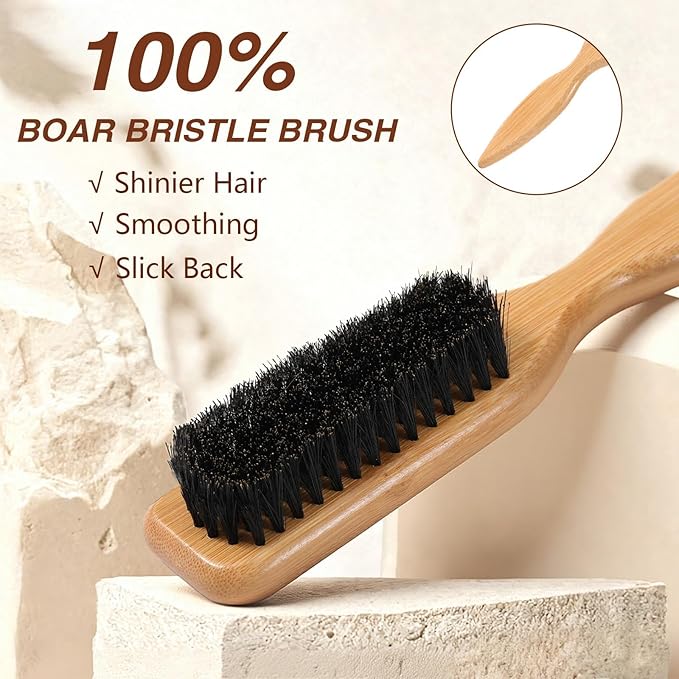 Seiolieliou 4-in-1 Hair Styling Cream Set, Hair Finishing Stick, Hair Wax Stick, Boar Bristle Brush & 3 Combs Set | All-in-One Professional Hair Styling Kit for Frizz Control, Shine & Hold