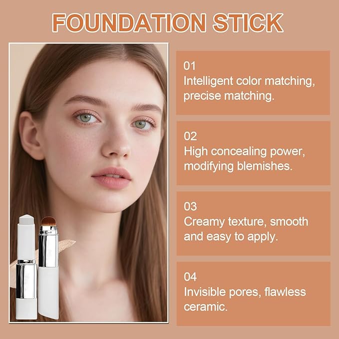Blanc Cover Cream Stick - Korean Color-Changing Foundation Stick with Detachable Brush, Buildable Coverage, Hydrating Makeup for Flawless & Smooth Skin, Tattoo Cover Up Makeup (lvory white)