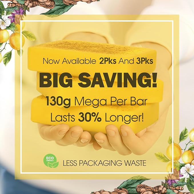 3 Pack Lemon & Turmeric Soap Bar for Dark Spots - Powered by Kojic Acid & Vitamin C and Deeply Moisturizing with Shea Butter - SLS Free