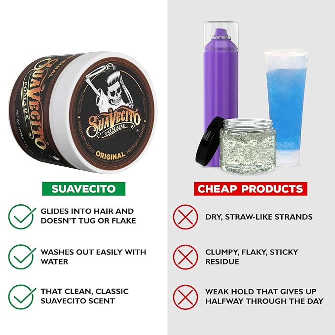 Suavecito Pomade Original Hold For Men 4 oz, 1 Pack - Medium Shine Water Based Wax Like Flake Free Hair Gel - Easy To Wash Out - All Day Hold For All Hairstyles