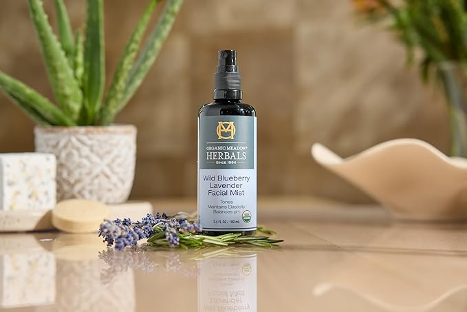 Organic Meadow Herbals Wild Blueberry Lavender Facial Mist (3.4oz) - pH Balancing Skin Prep Spray to Tone & Maintain Elasticity- USDA Certified Organic.