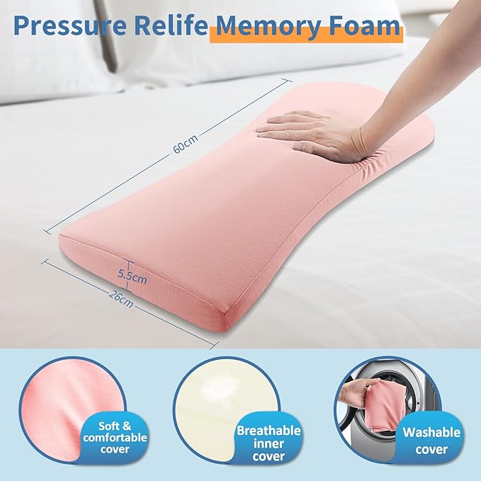 Lumbar Support Pillow for Bed: Memory Foam Lower Back Pain Relief Pillow for Sleeping, Ergonomic Waist Pillow for Side & Back Sleepers, Sciatica & Hip Pain Relief with Wedge Body Positioner Covers
