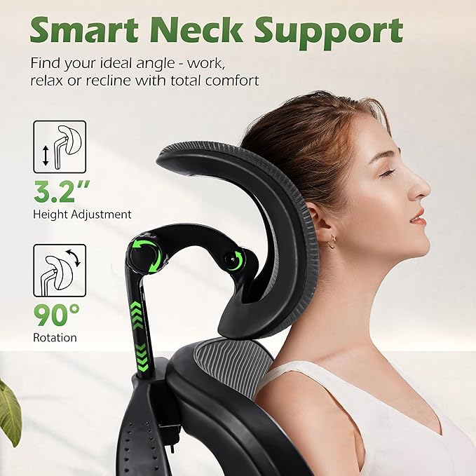 AreShark Office Chair Ergonomic Desk Chairs with Adjustable Lumbar Support& Headrest Hanger, High Back Breathable Mesh Chair with Wheels, Rolling Swivel Comfy Task Computer Chair for Home Work Gaming