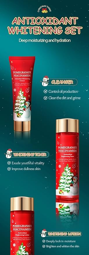 Christmas Skincare Kit Gift 6 Pcs with Facial Cleanser, Sleeping Mask, Lotion, Face Cream, Eye Cream, Toner Moisturizing & Nourishing Skin For Women Teen Girls Pomegranate Extract (Pomegranate)