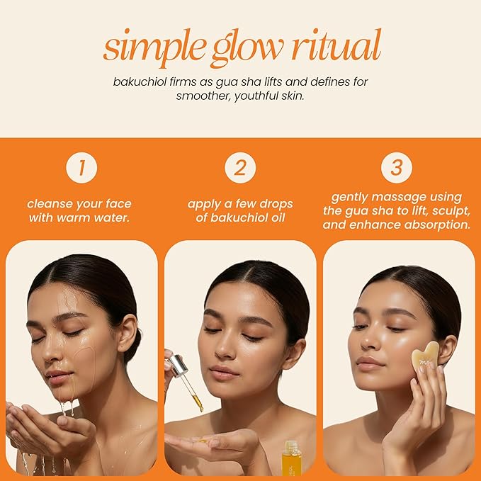 Mudita Earth Face Sculpt Set with Bakuchiol Facial Oil & Gua Sha Tool | Retinol Alternative for Firming, Lymphatic Drainage & Glow | Chia Seed & Prickly Pear | (Bakuchiol Kit)